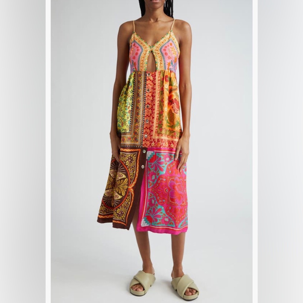 NWT $220 FARM Rio Mixed Scarves Cutout Sundress MIXED SCARVES MULTICOLOR!